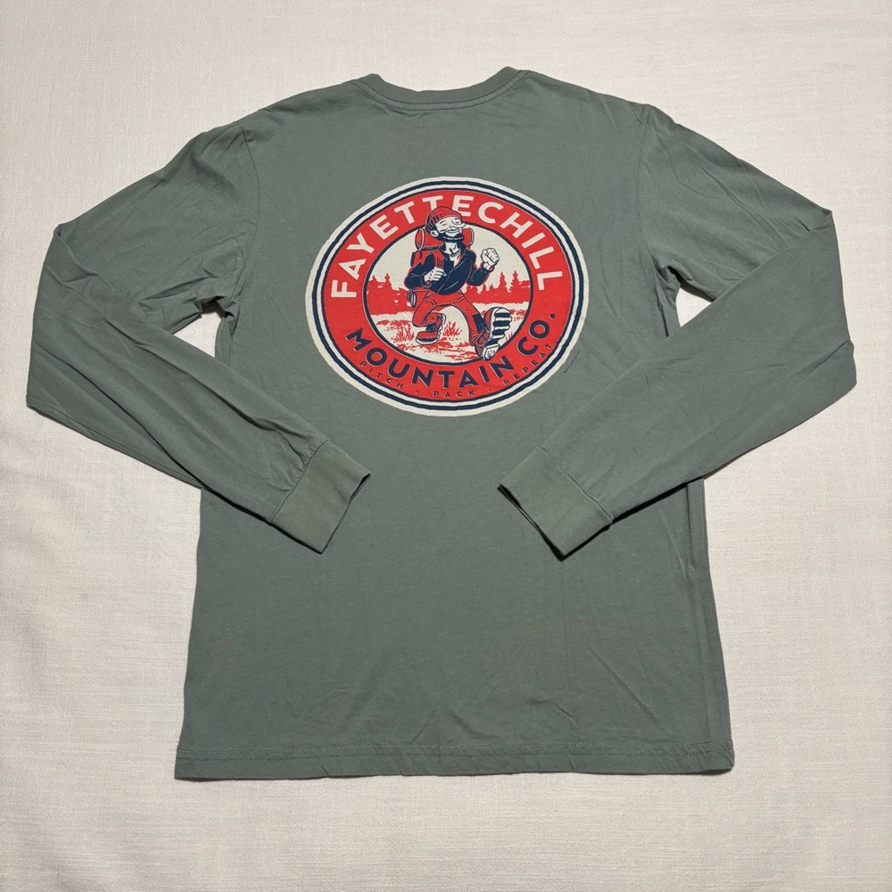 Fayettechill Mountain Co. Pitch. Pack. Repeat. Long Sleeve Tee | Unisex Size XS